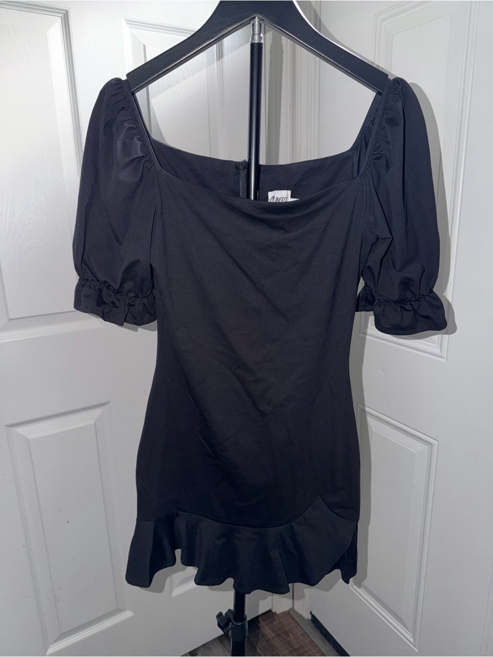 Princess Polly Black Puff Sleeve Ruffle Hem Mini Dress